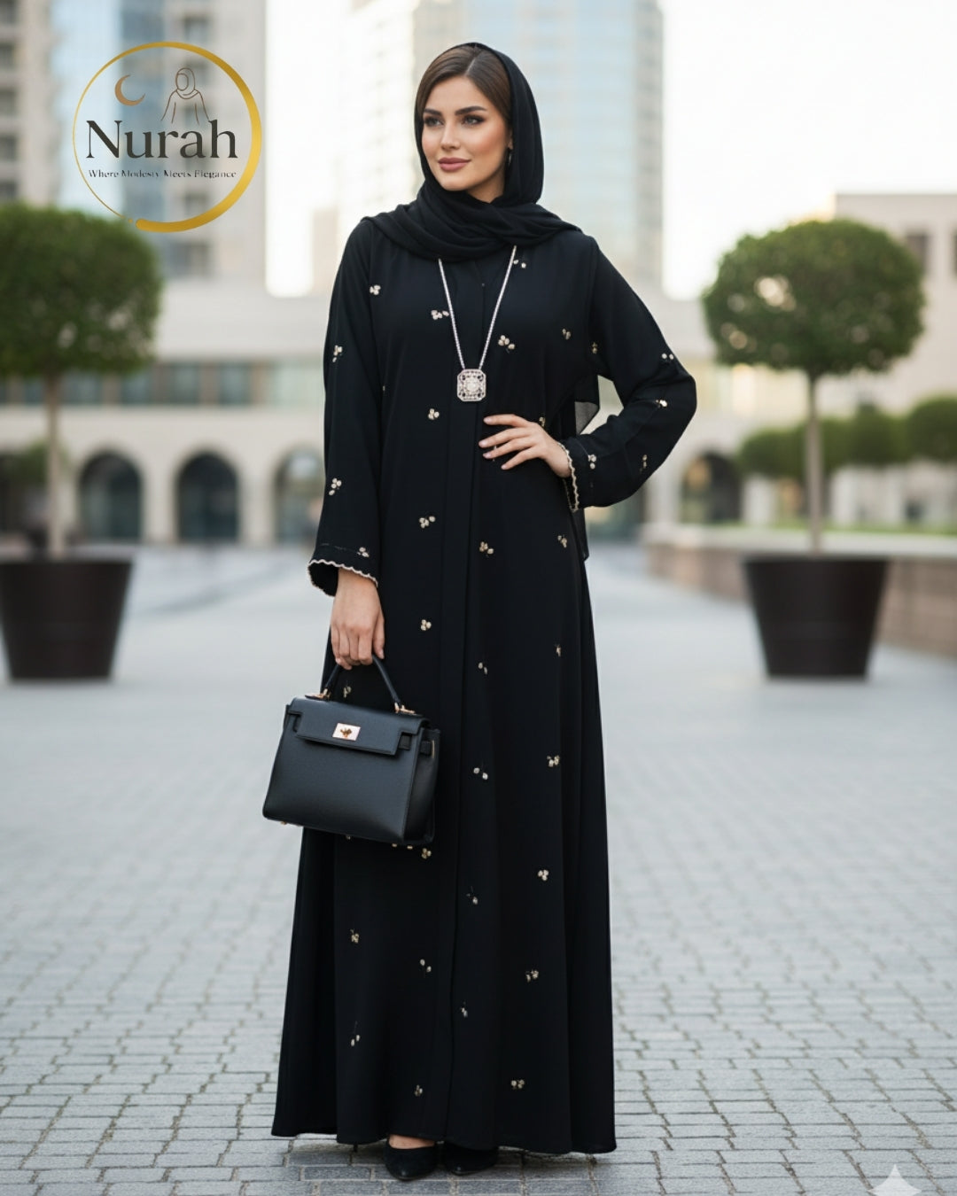 Self Embroidered Black Abaya - Premium NIDA
