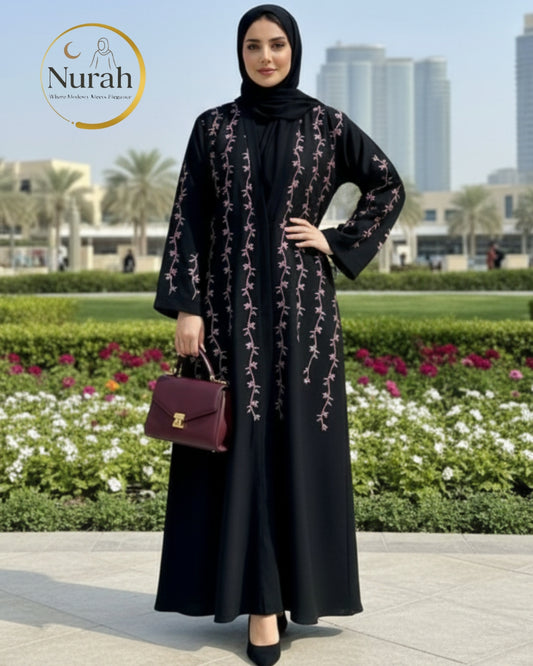 Black Embroidered Abaya - Korean NIDA | Dubai Made