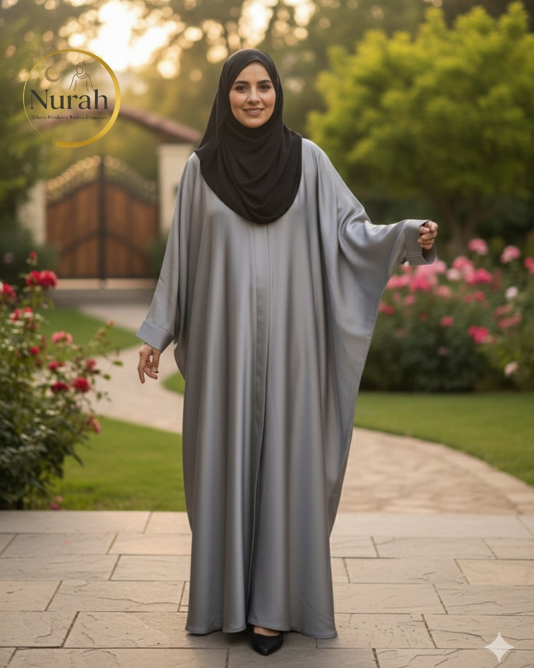 Grey Paanchu Abaya - Premium NIDA (No Scarf)