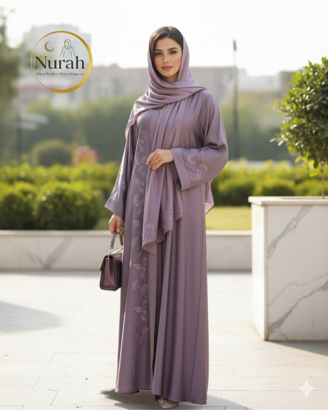Premium Purple Embroidered Abaya - Korean Georgette