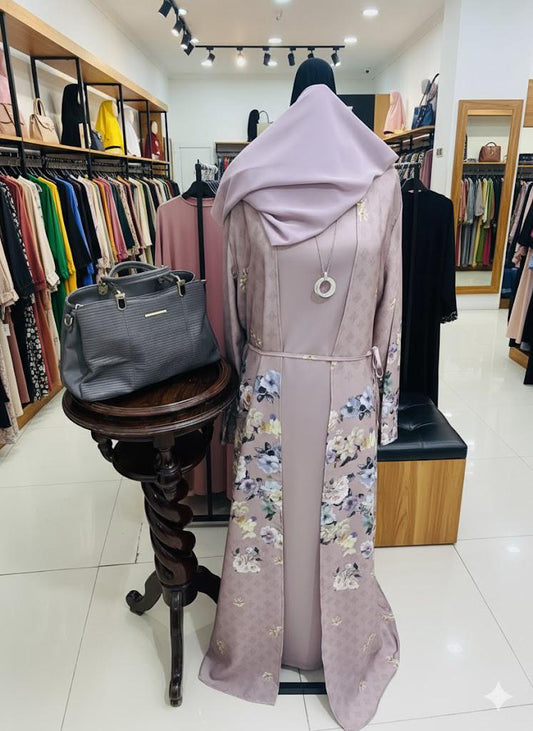 Elegant Lavender Floral Embellished Abaya