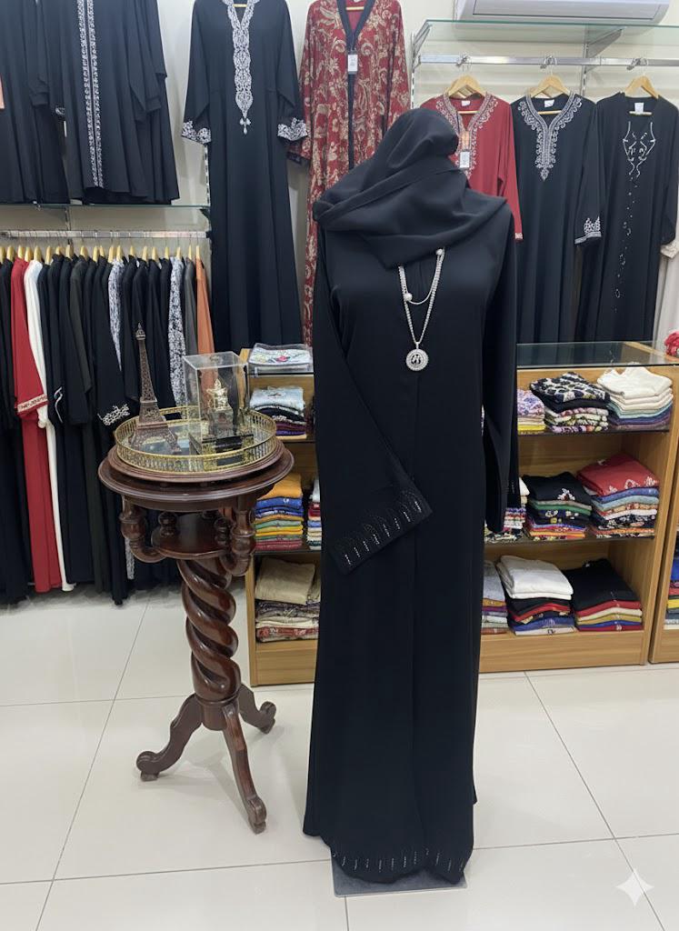 Black Abaya with Hijab and Decorative Stitching Set