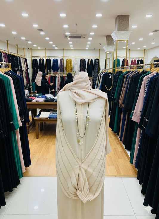 Elegant Beige Embroidered Detail Abaya