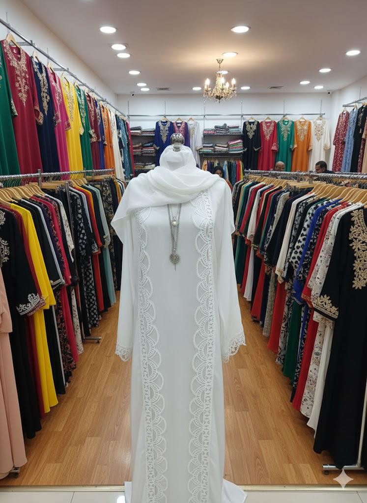 Premium White Abaya with Elegant Lace Work