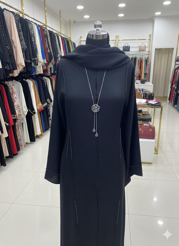 Black Beaded Abaya with Matching Hijab Set