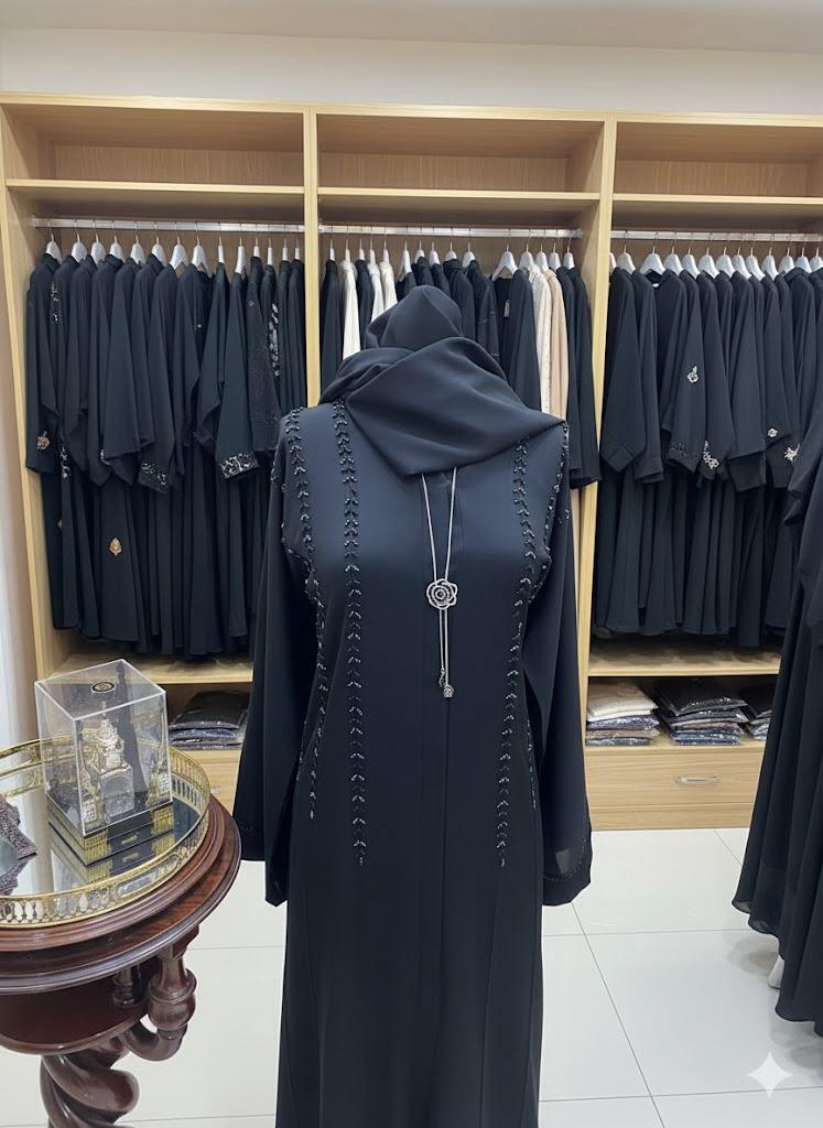 Black Beaded Abaya with Hijab Set