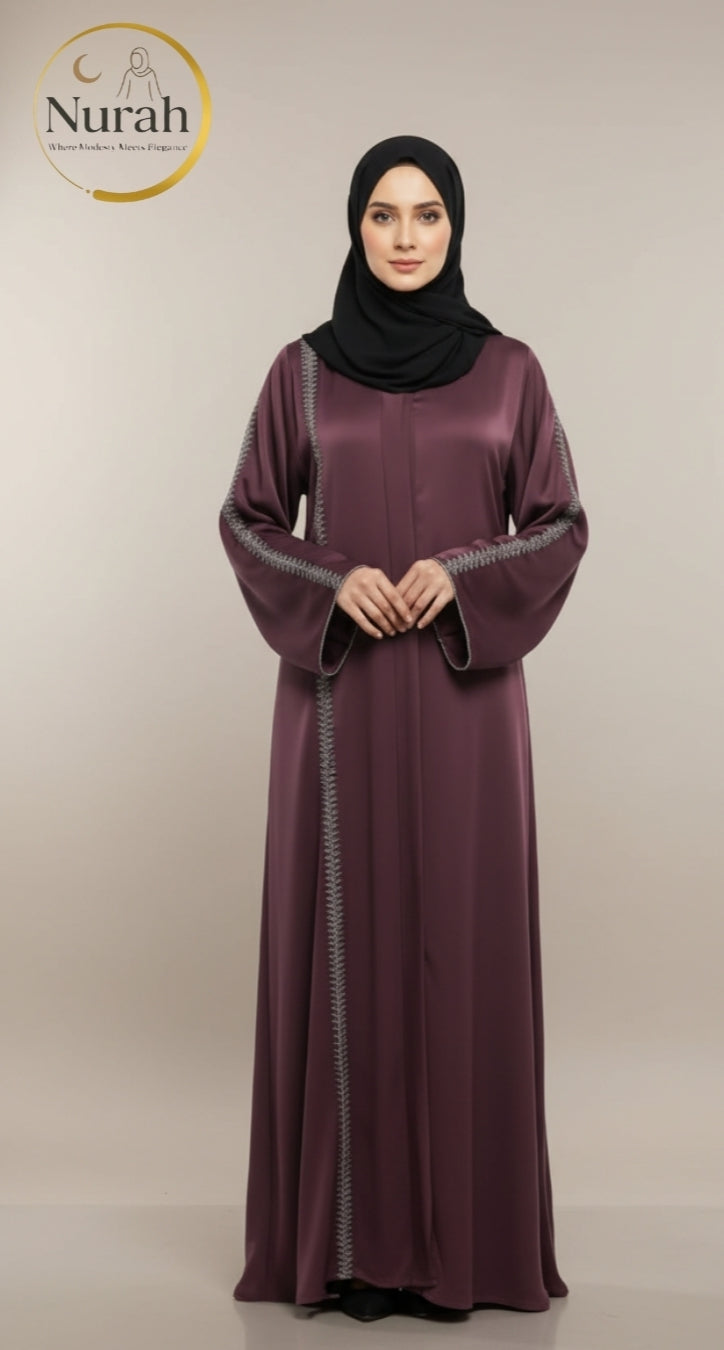 Silver Embroidered Purple Abaya - Premium NIDA