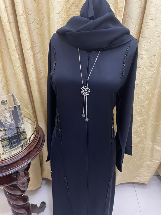 Black Beaded Abaya with Matching Hijab Set