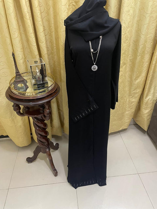 Black Abaya with Hijab and Decorative Stitching Set