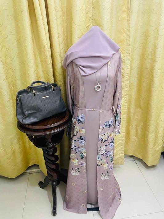 Elegant Lavender Floral Embellished Abaya