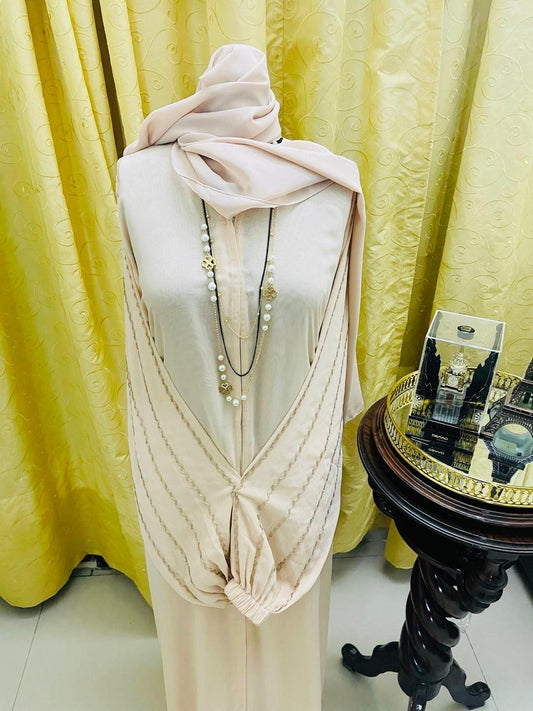 Elegant Beige Embroidered Detail Abaya