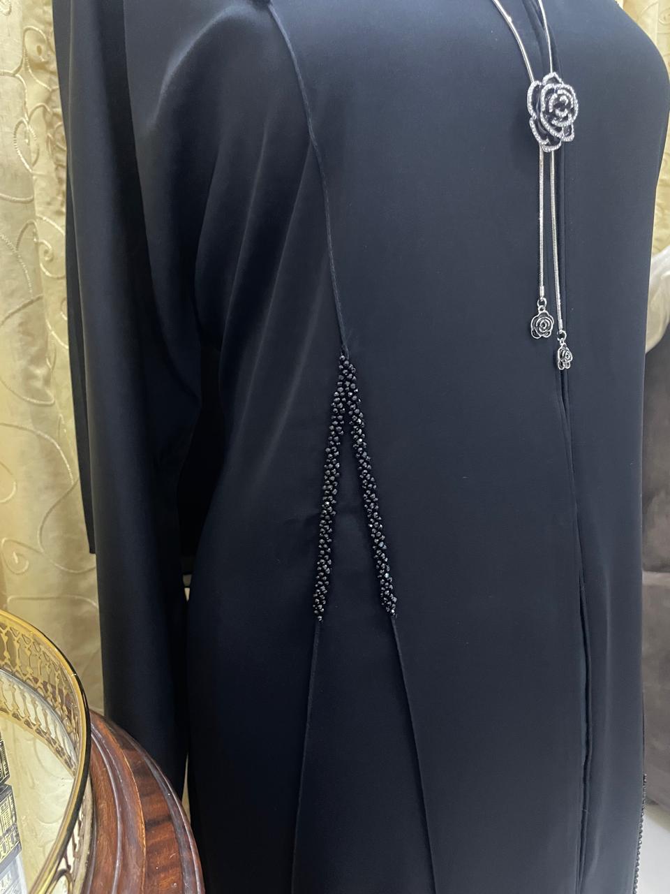 Black Beaded Abaya with Matching Hijab Set