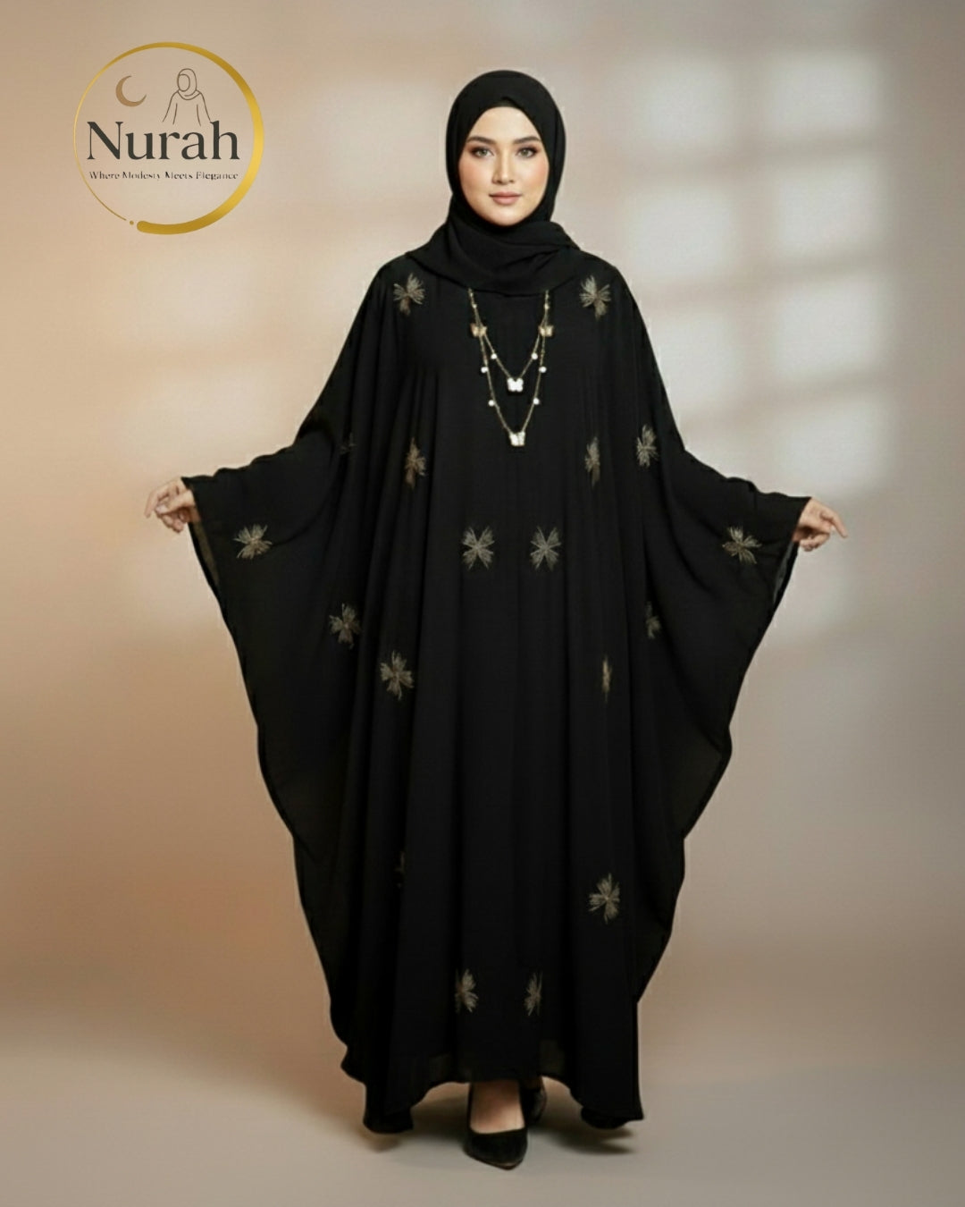 Black Paanchu Abaya - Premium Butterfly Embroidery