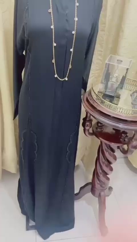 Black Studded Abaya with Side Panel Embellishments