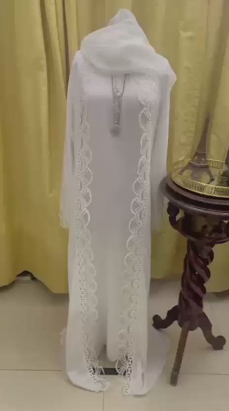 Premium White Abaya with Elegant Lace Work